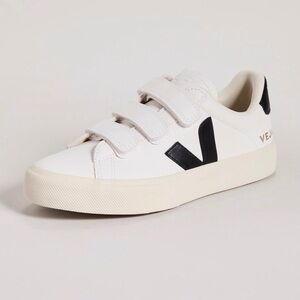 Veja White and Black Velcro Sneakers